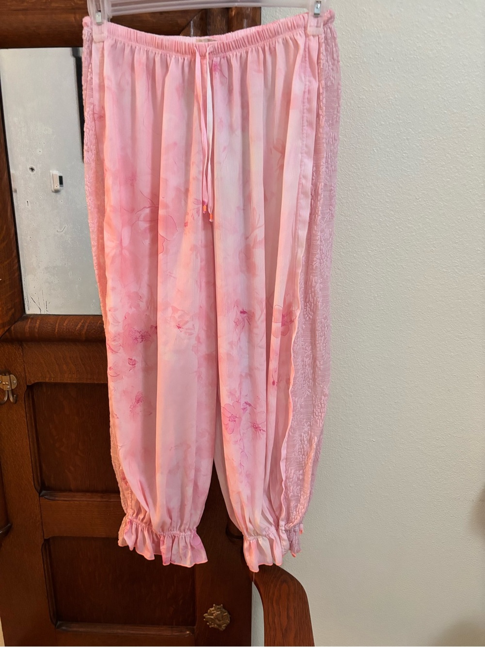 Free People Light Pink Floral Sheer Drawstring Pajama Pants